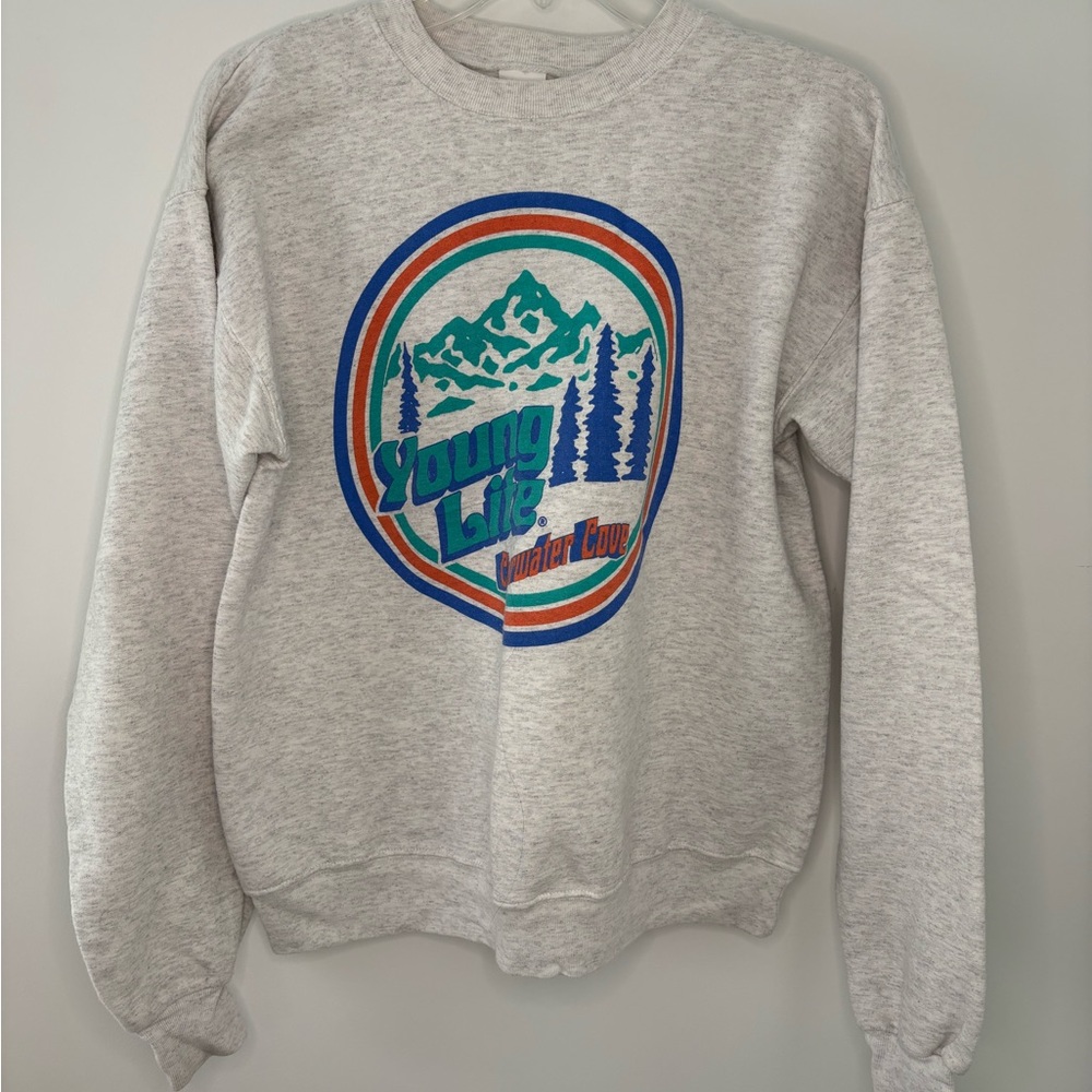 Hanes Gray Crewneck Sweater with Mountain Design